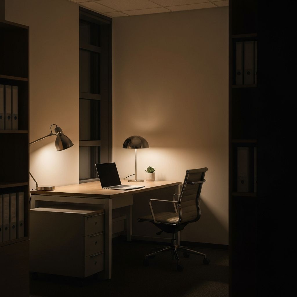 Минимална модерна радна простор са столом и светлосним светлом