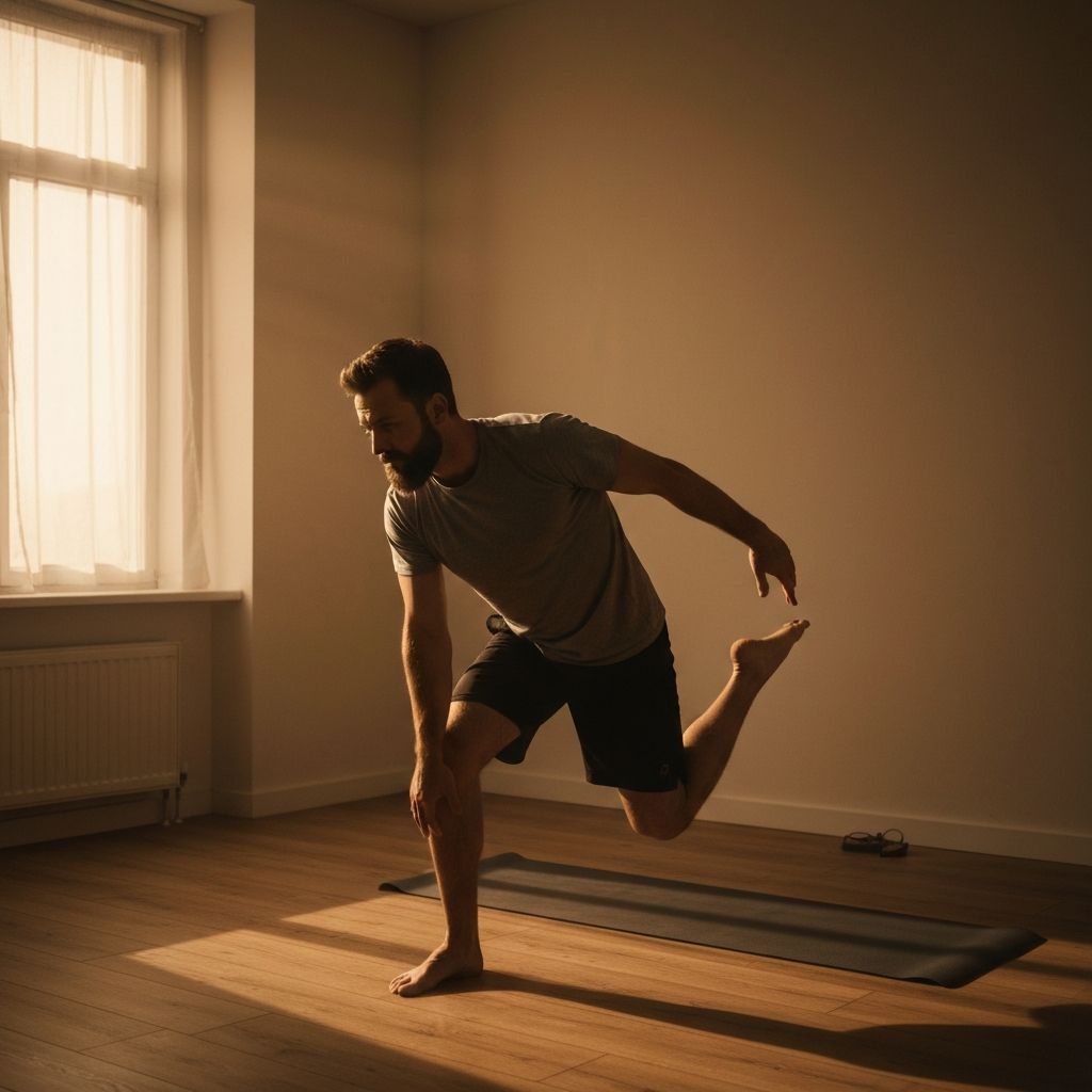 Мушкарац који чини лаганих вежби растезања у миру и равнотежи